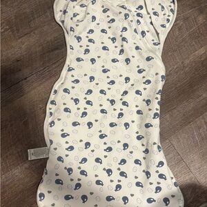 White Baby Swaddle with Blue Whale Print